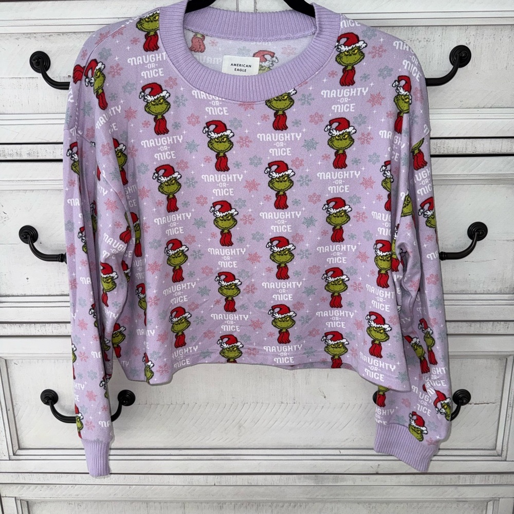 American Eagle Outfitters Purple Grinch Plush PJ Top
